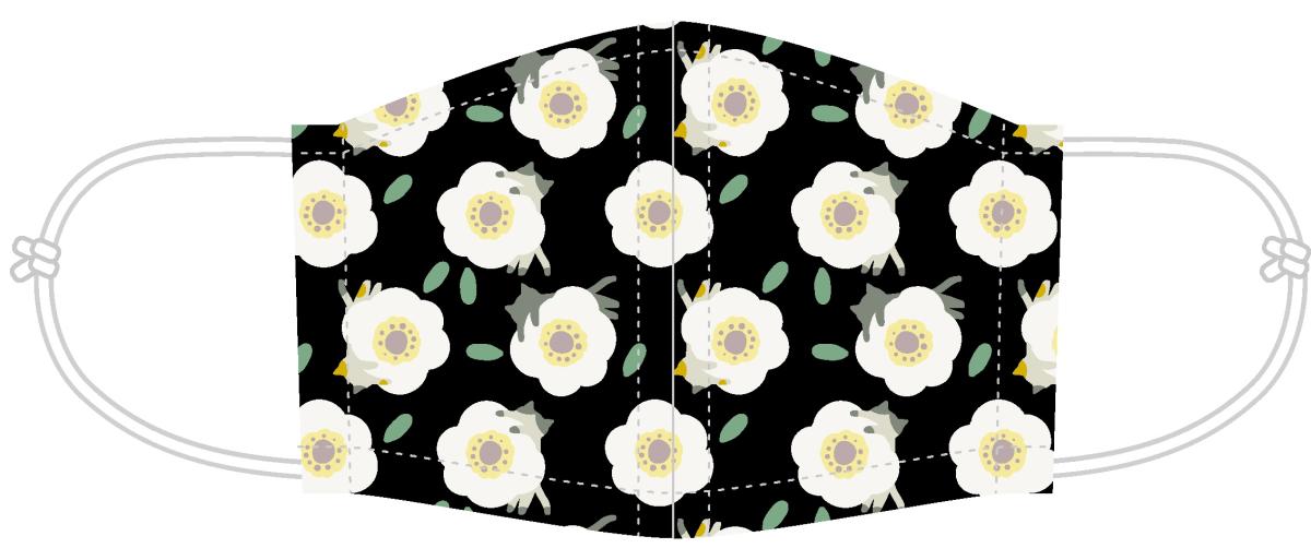 裏ガーゼふんわりマスク　花・くろ