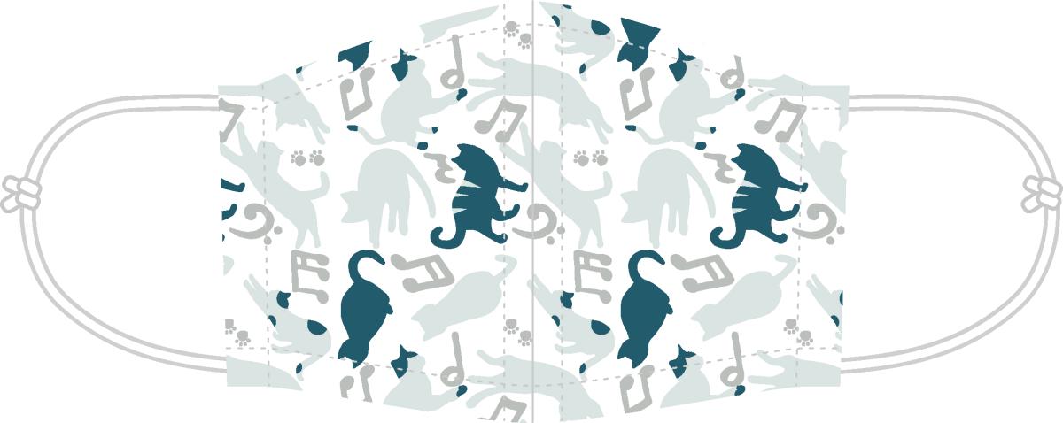 裏ガーゼふんわりマスク　音符・ブルー