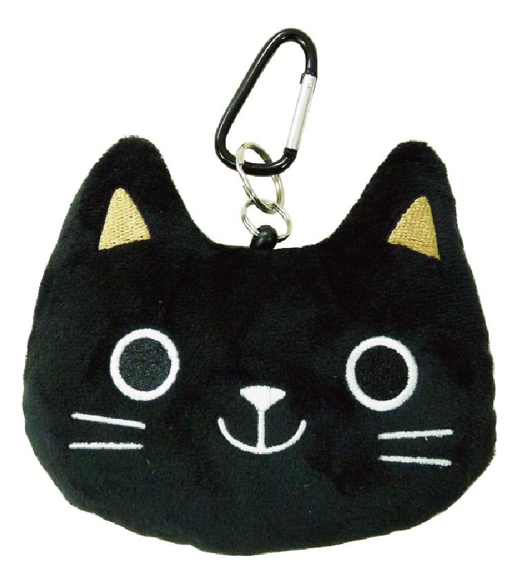 ぬいぐるみリールパスケース　黒ねこ