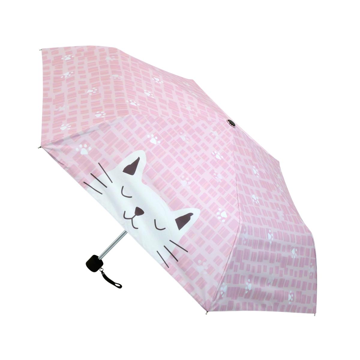 晴雨兼用折りたたみ日傘　ねこ・顔