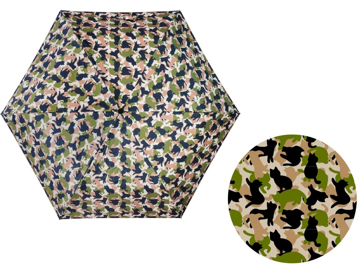 晴雨兼用折りたたみ日傘　ねこカモ・グリーン