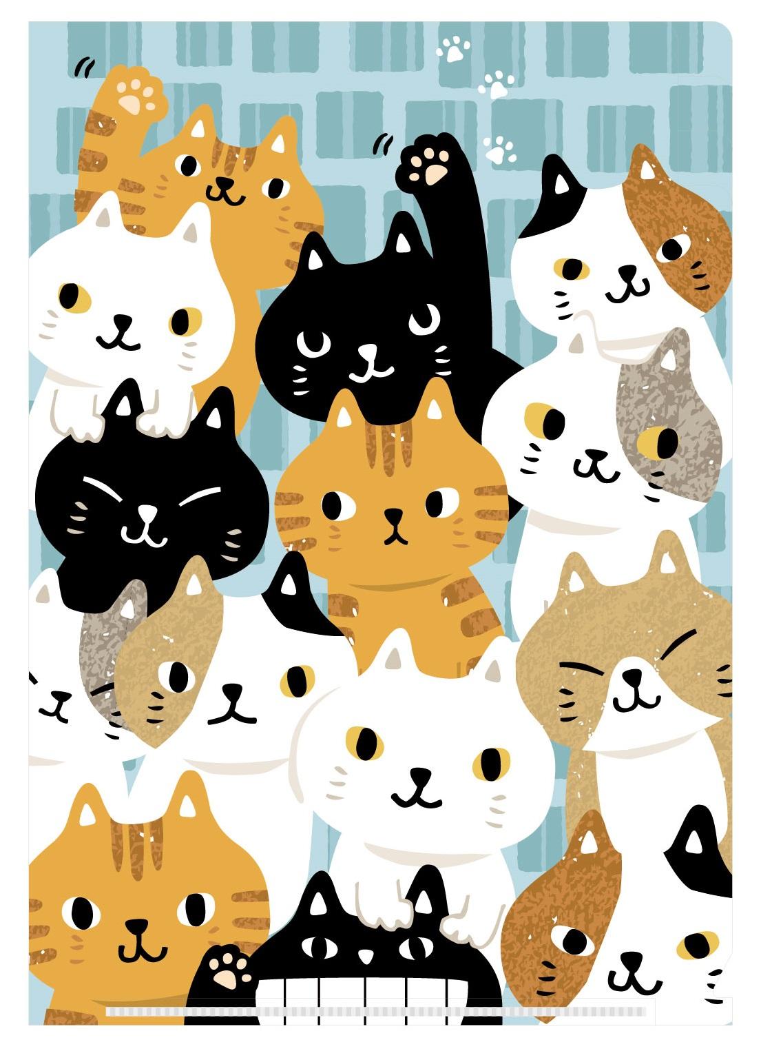 ナゴミ・Ａ５　クリアファイル３ポケット　ねこ×ねこ