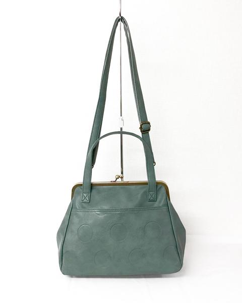 003178300 / ドットカラー合皮　がま口　手提げバッグ　2WAY　全5カラー　ｸﾞﾘｰﾝ