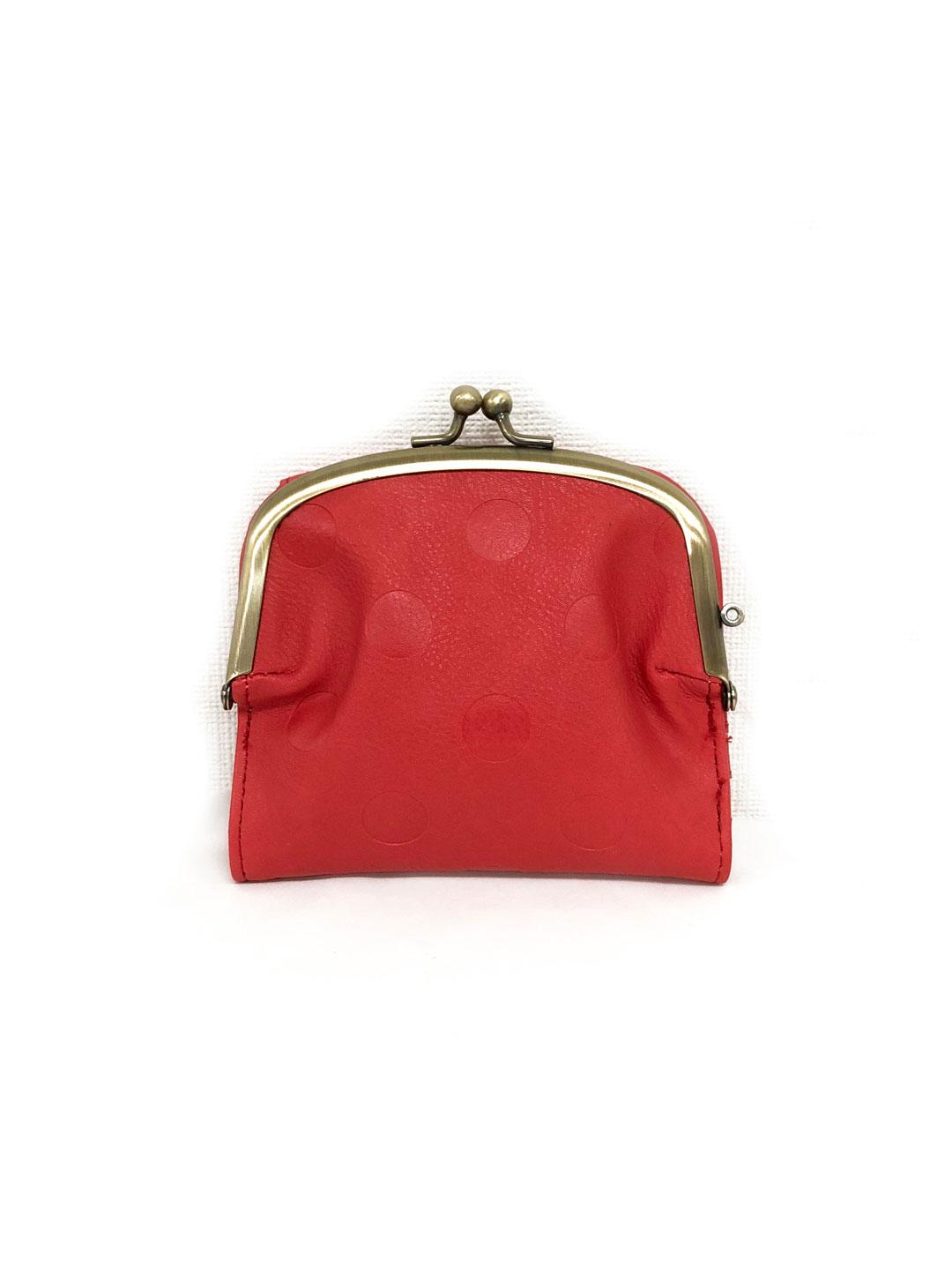 003178800 / ドットカラー合皮　がま口　折財布　全6カラー　ｱｶ