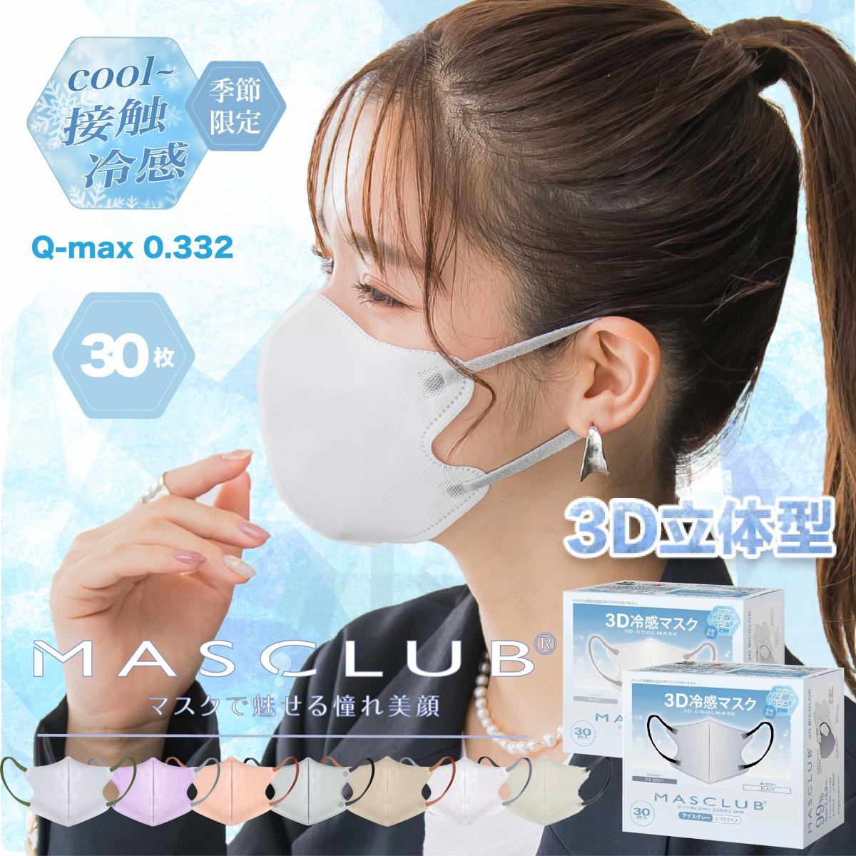 MASCLUB C3DB30 冷感マスク30P 夏対策 耳痛くない 快適 花粉症対策 マスク