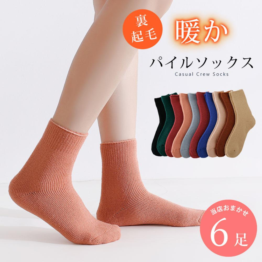 超厚地 あったか 靴下 6足セットレディース 冬 22～24cm  裏起毛 厚地  レディース靴下
