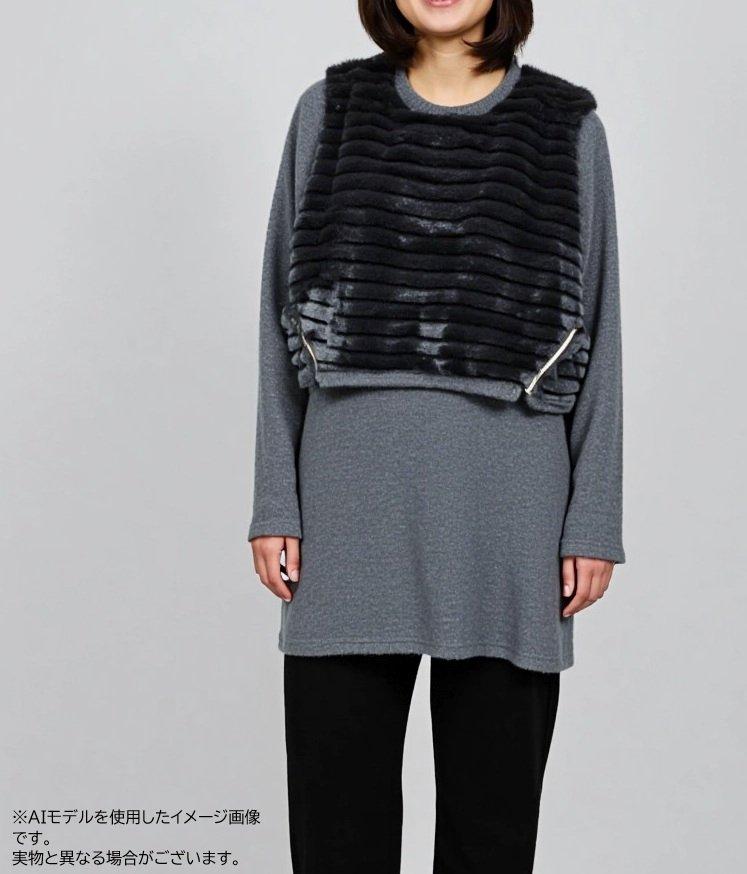 婦人 フェイクファー使い重ね着風チュニック 3枚セット レディース