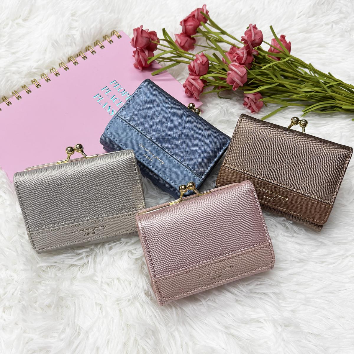 J7361 ラメ角シボ合皮がま口財布