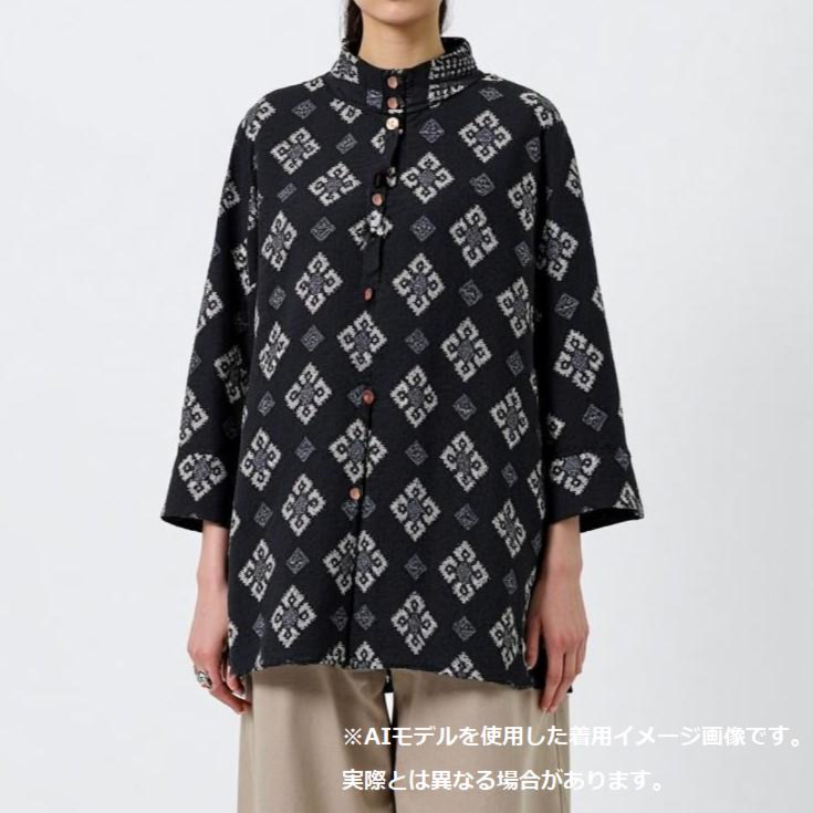 はんなり エステル 裏フリース ブラウス プリント エプロン 和柄 あったか 防寒