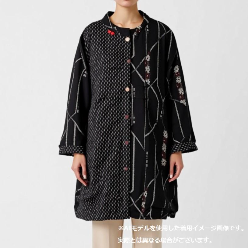 はんなり エステル 裏フリース チュニック プリント エプロン 和柄 あったか 防寒