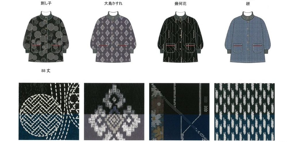 はんなり エステル 裏フリース リブスモック プリント エプロン 和柄 あったか 防寒