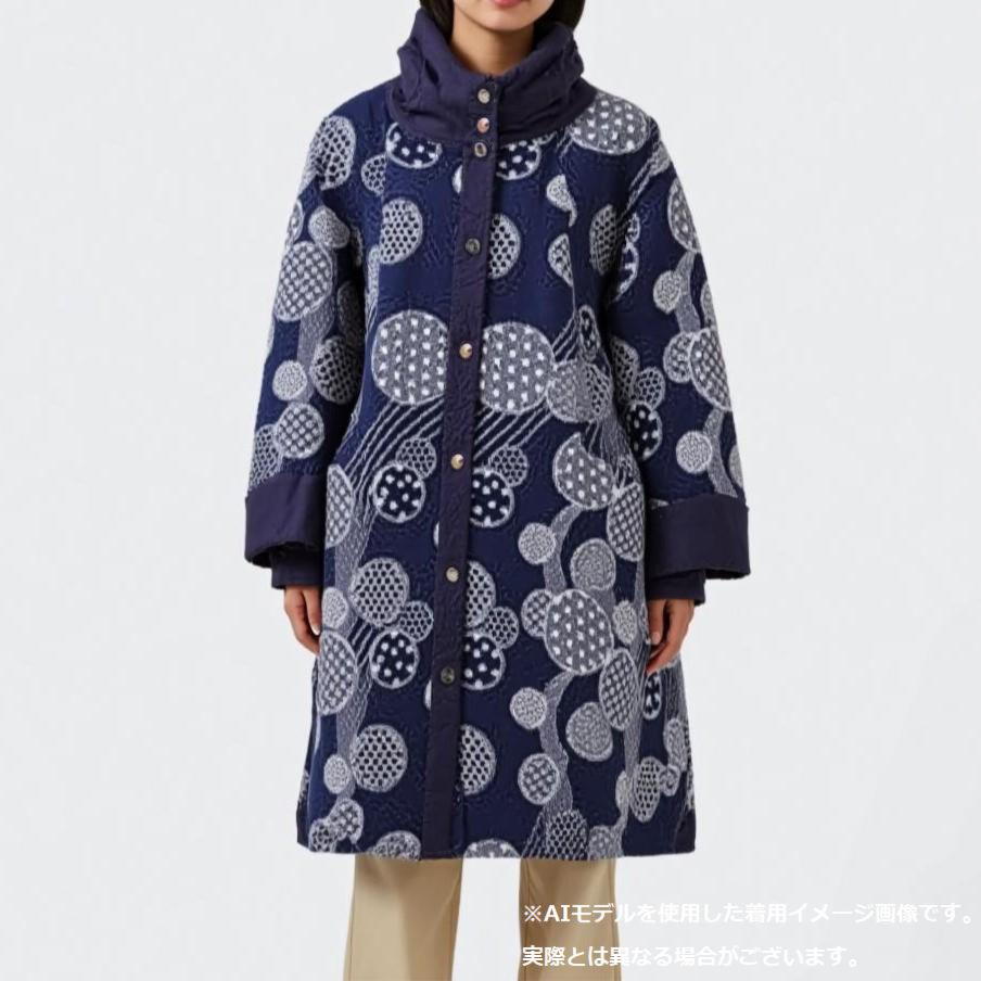 はんなり エステル 裏フリース コート プリント あったか 和柄 防寒
