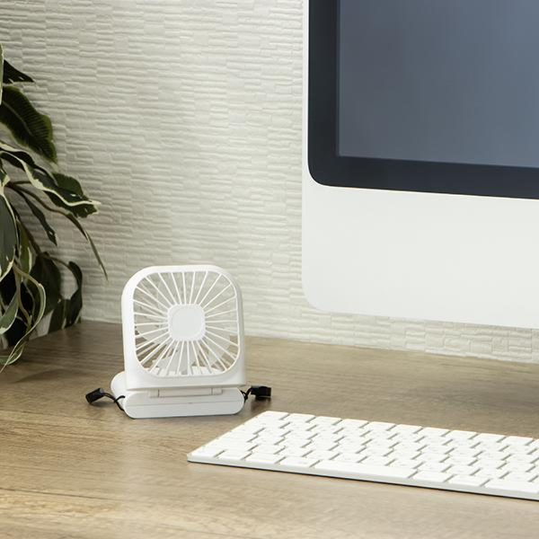 乾電池式 ネックストラップ付き ３ＷＡＹ スクエアファン 【48個】 ホワイト