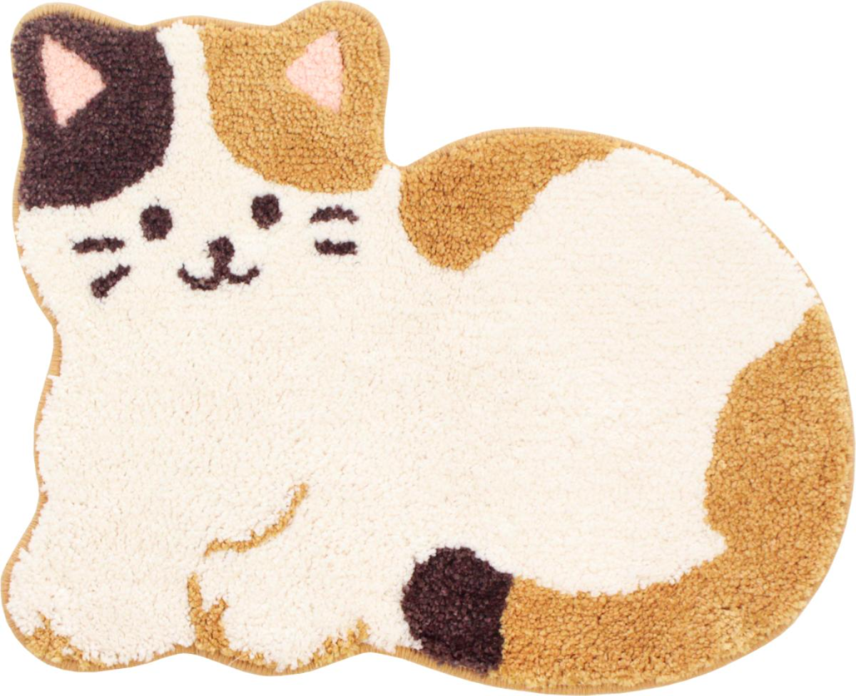 ファンディットアニマル　洗えるダイカットマット みけ ねこ