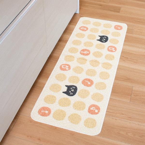 リズムキャット　再生糸を使用した 洗える キッチンマット　日本製　ねこ