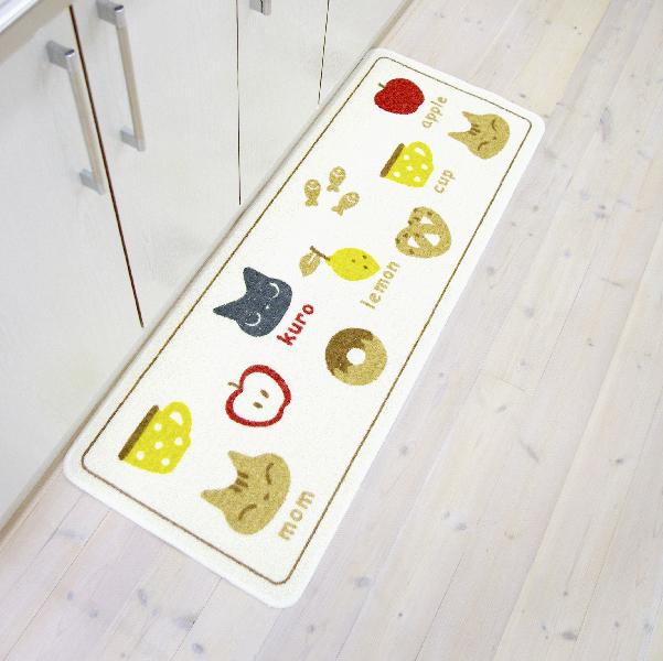 クロネコ　再生糸を使用した 洗える キッチンマット　日本製　ねこ