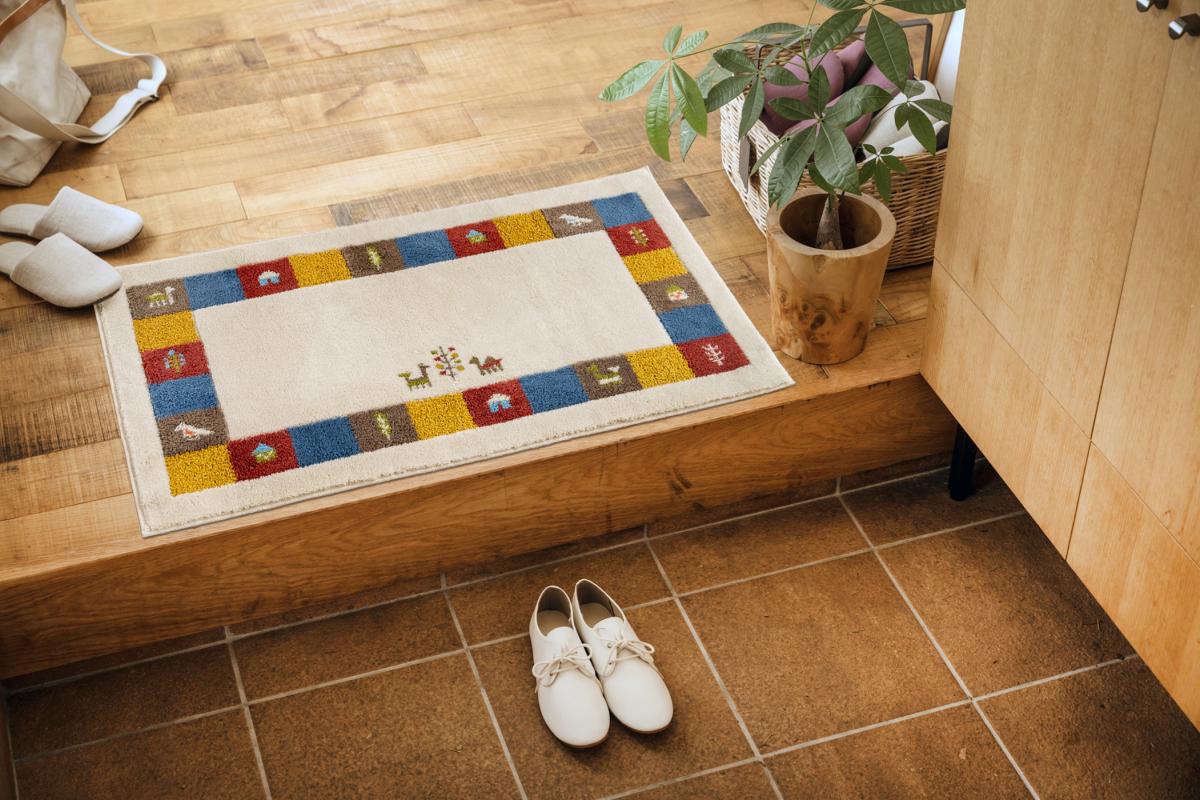 洗えるウィルトン織玄関マット　日本製 裏面すべり止め　ギャベ柄　シエラ（ベージュ）　45×75cm