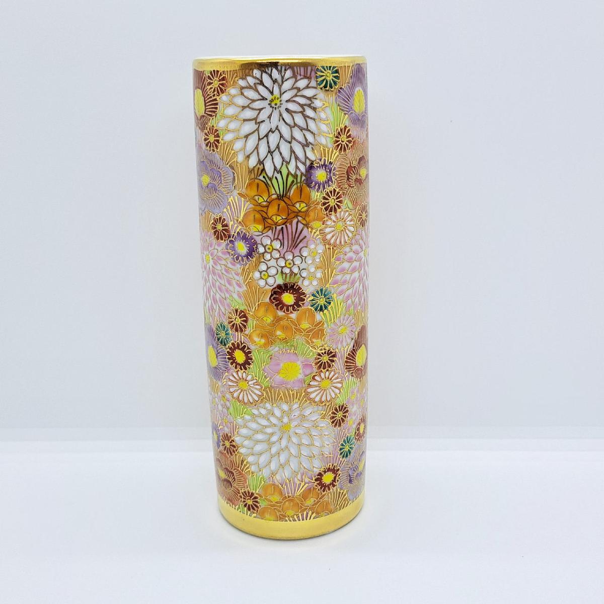 九谷焼6号寸胴花瓶／花詰（赤）