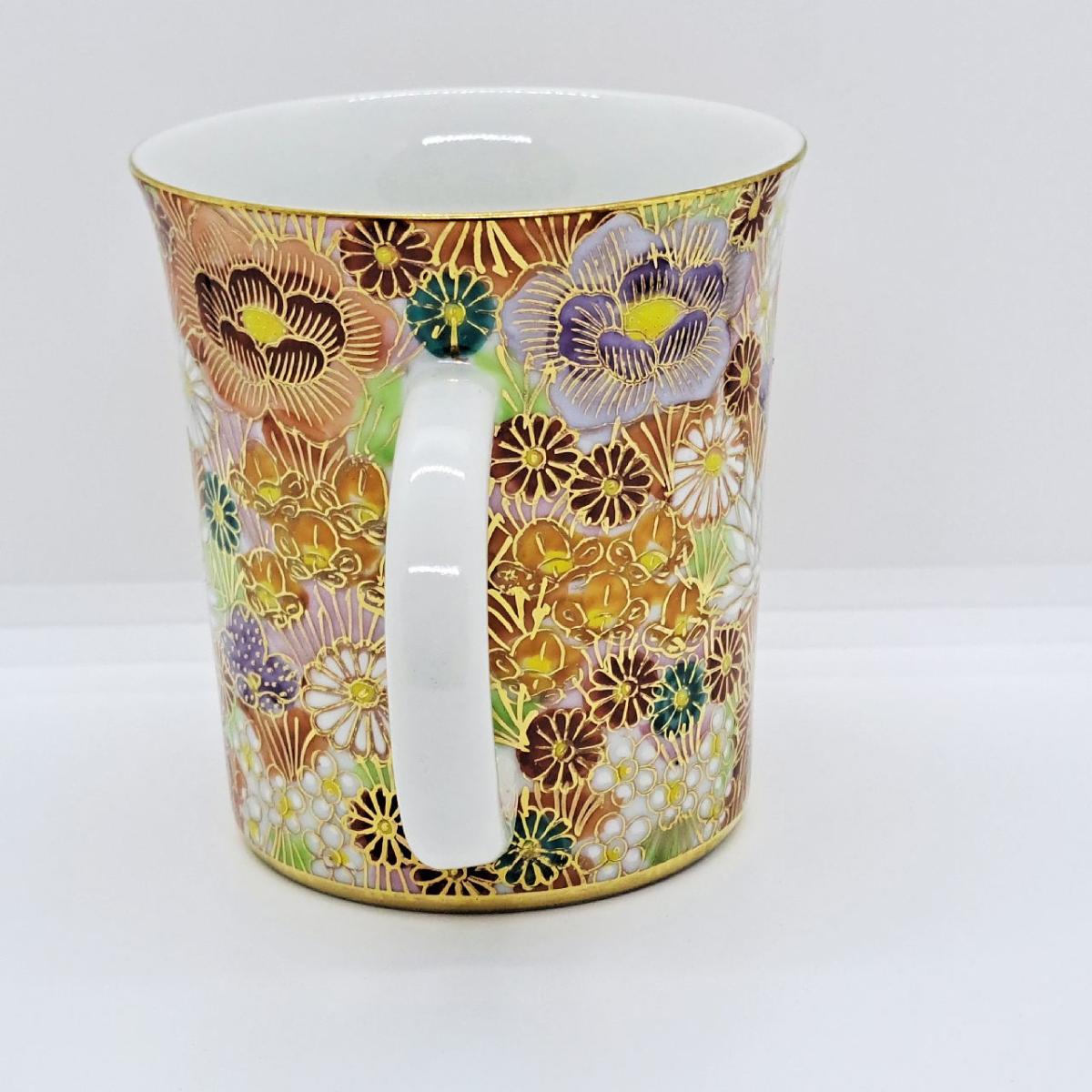 九谷焼マグカップ花詰赤