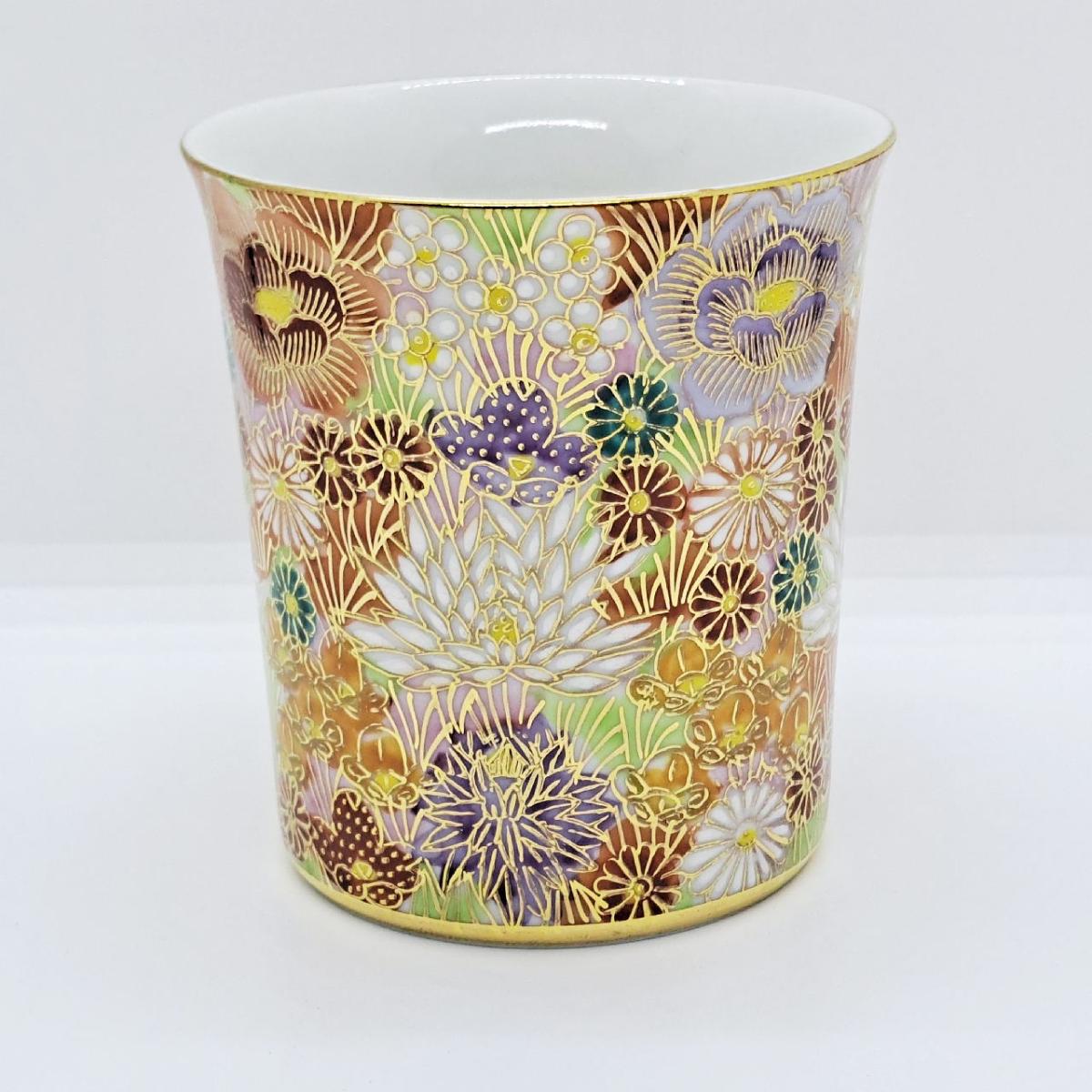 九谷焼マグカップ花詰赤