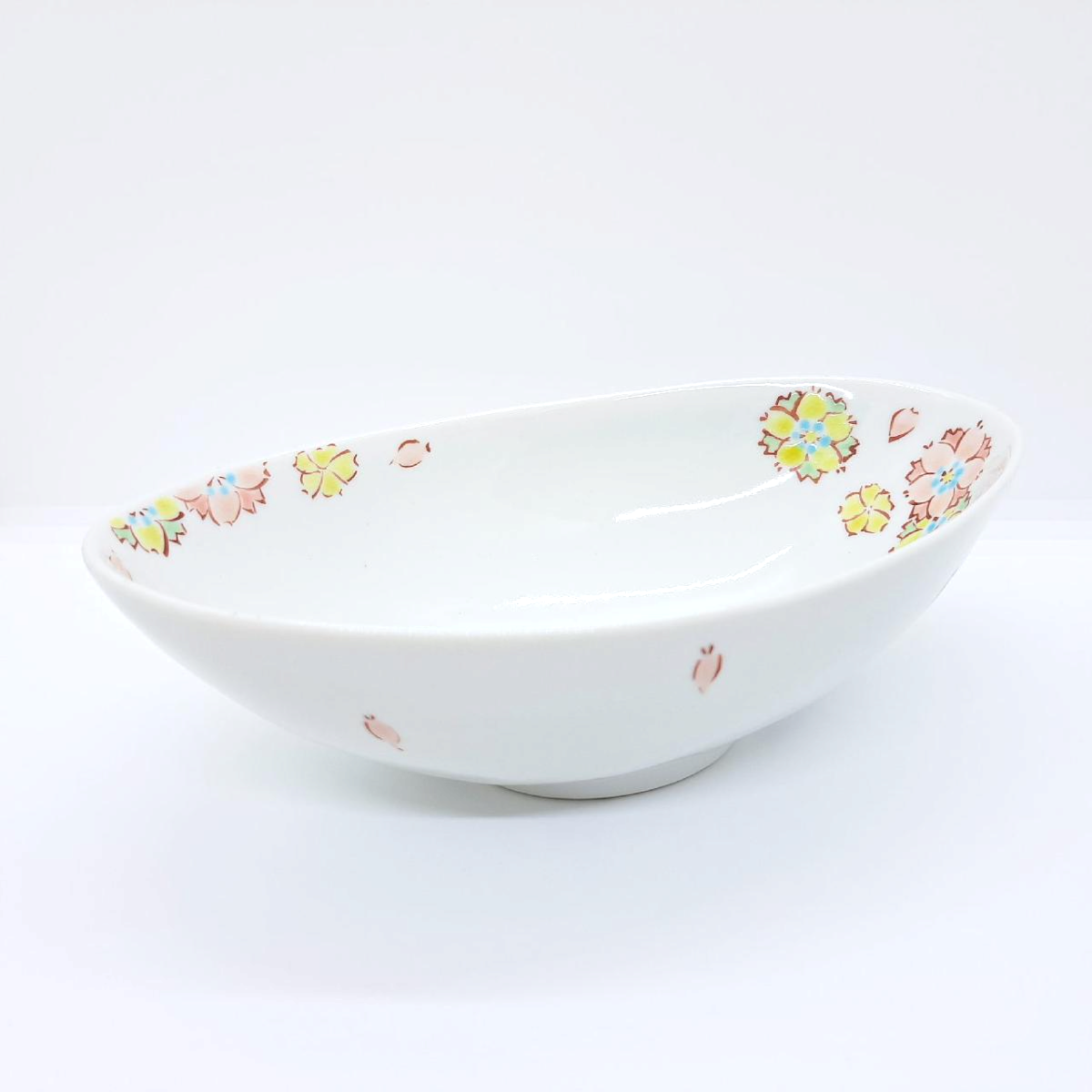 九谷焼楕円鉢／はなの詩ピンク