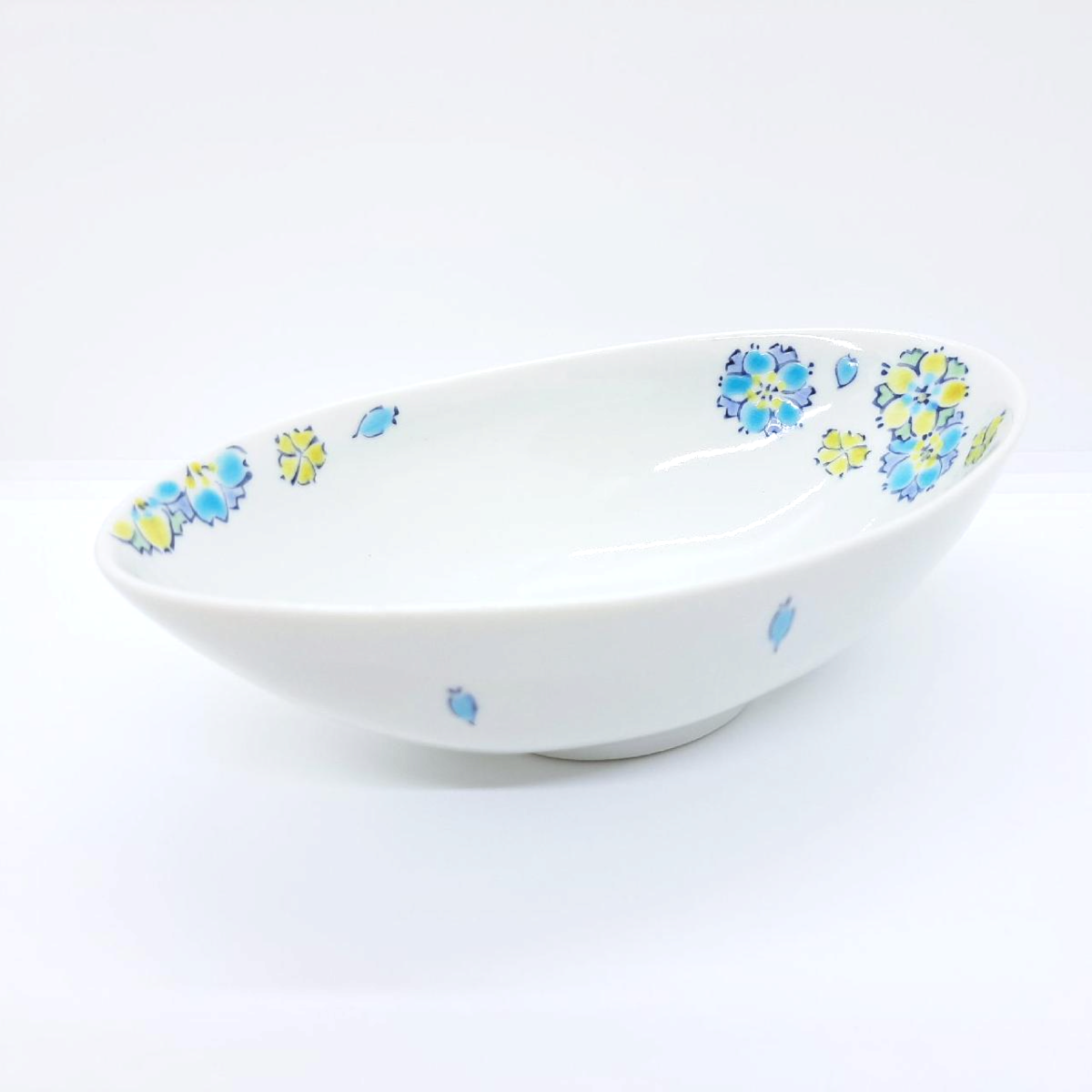 九谷焼楕円鉢／はなの詩ブルー