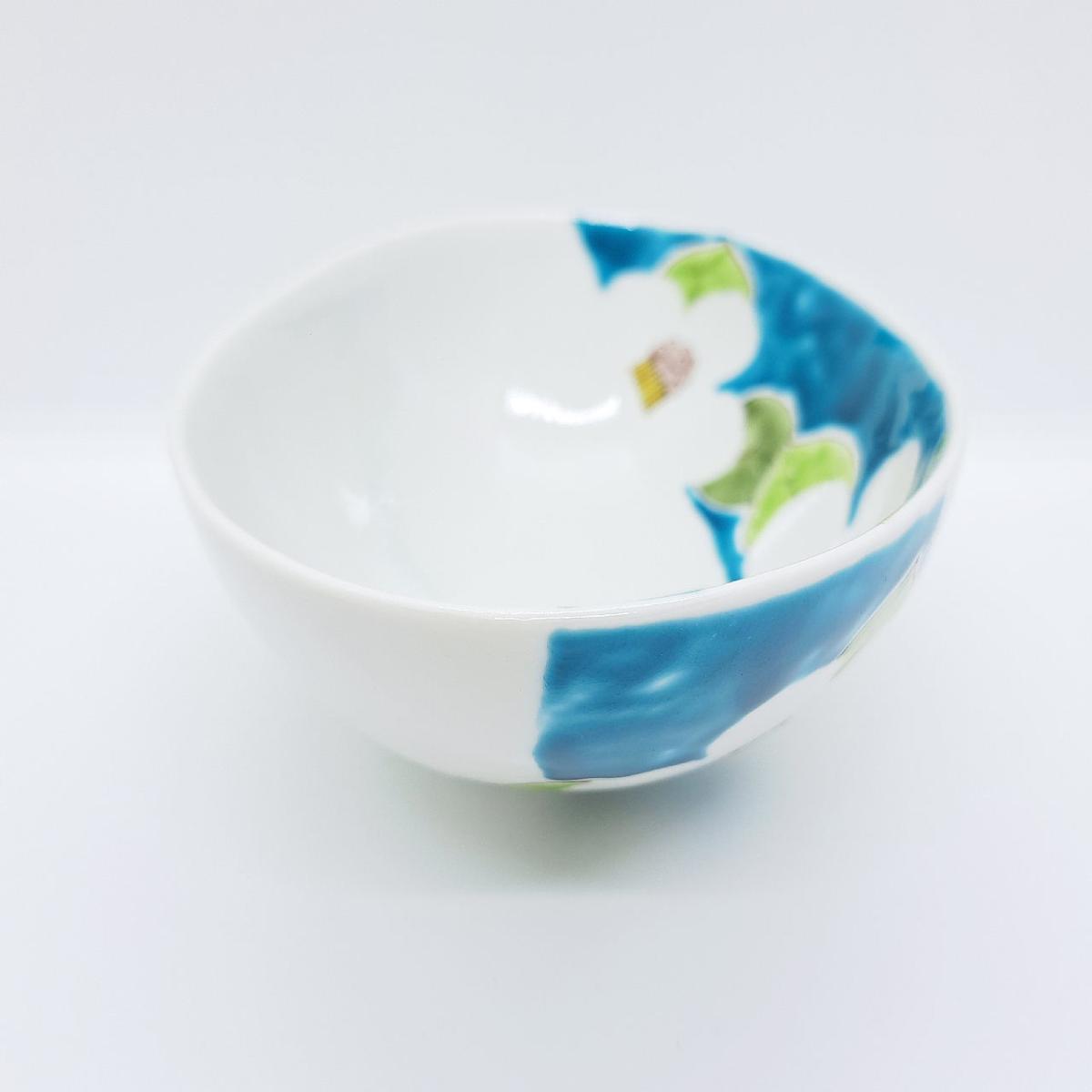 九谷焼楕円鉢青椿