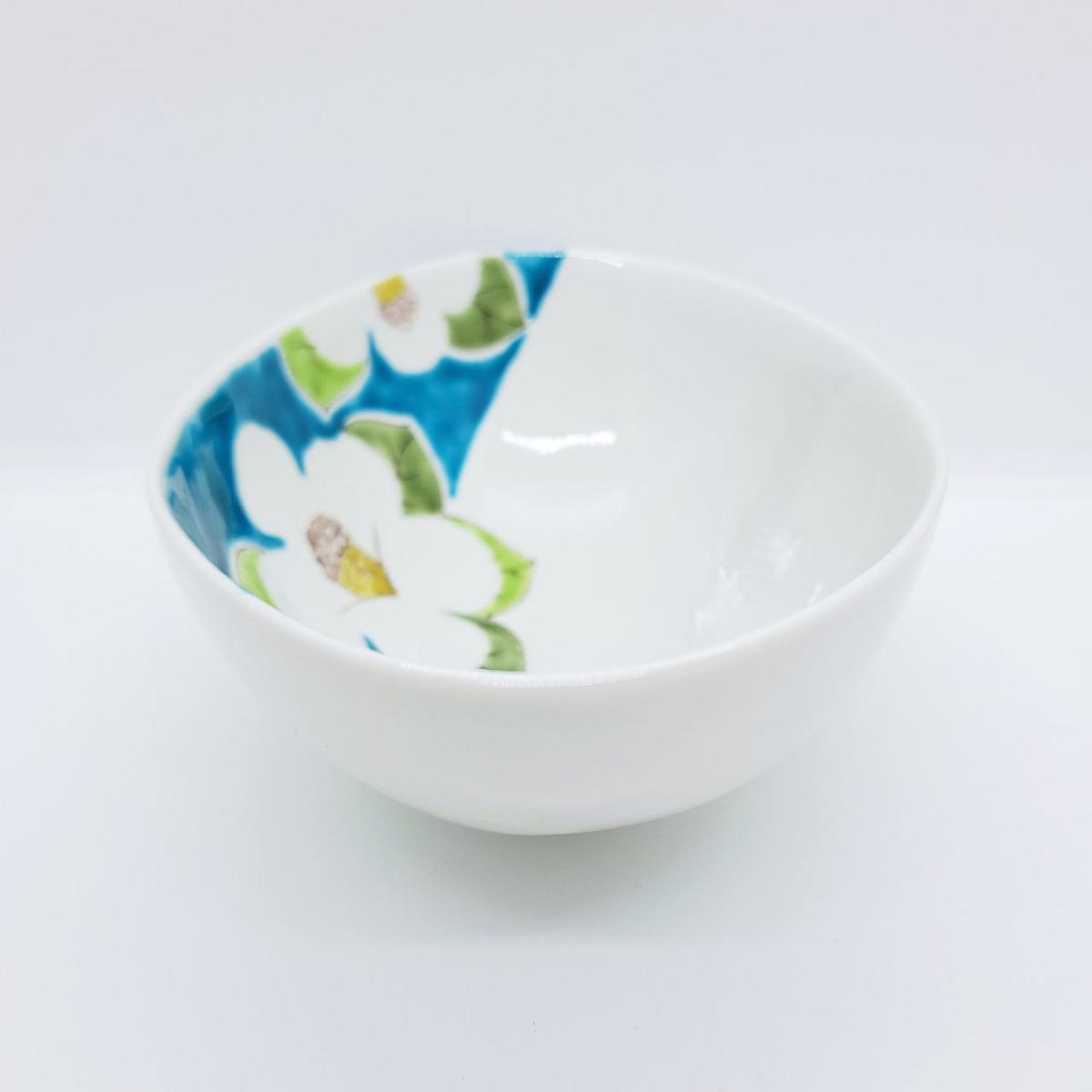 九谷焼楕円鉢青椿