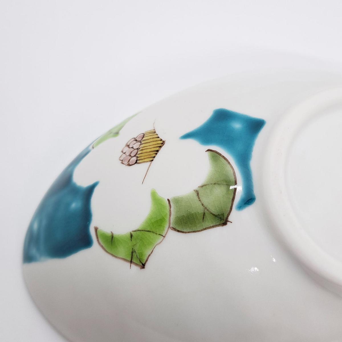 九谷焼楕円鉢青椿