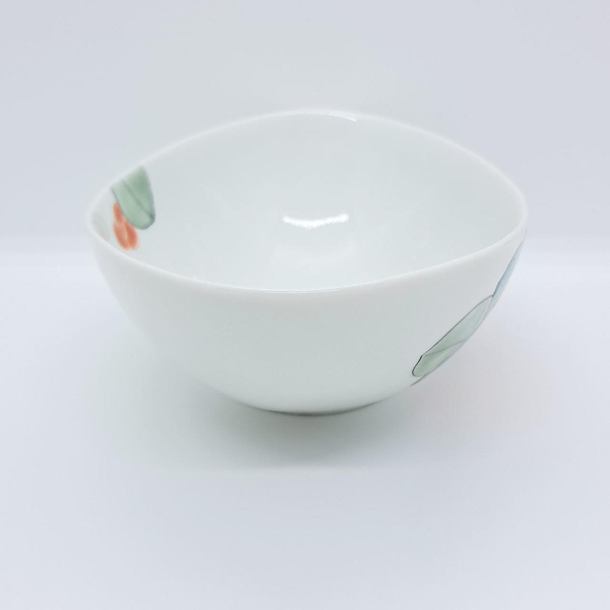 九谷焼楕円鉢赤椿