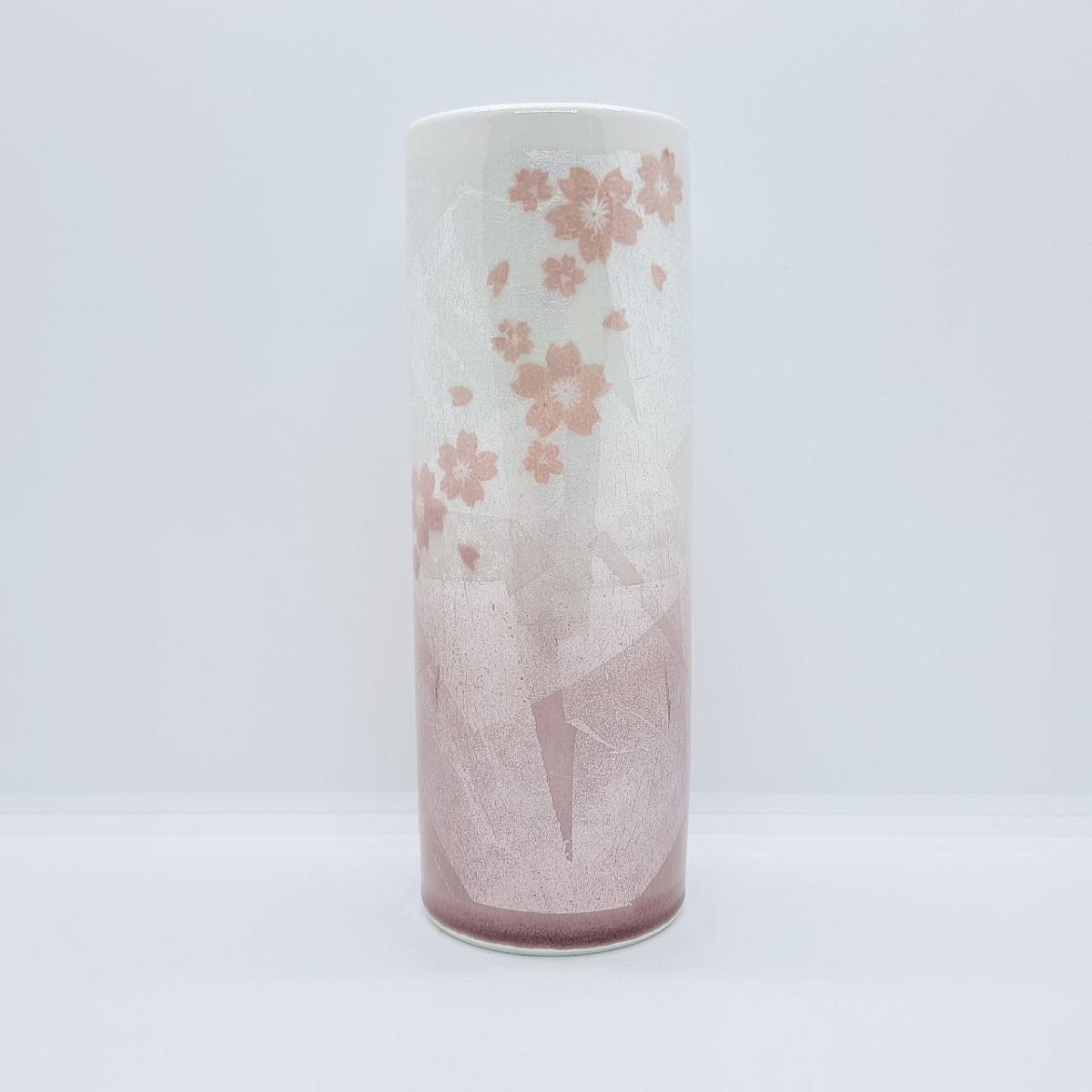 九谷焼6号寸胴花瓶／銀彩桜ピンク