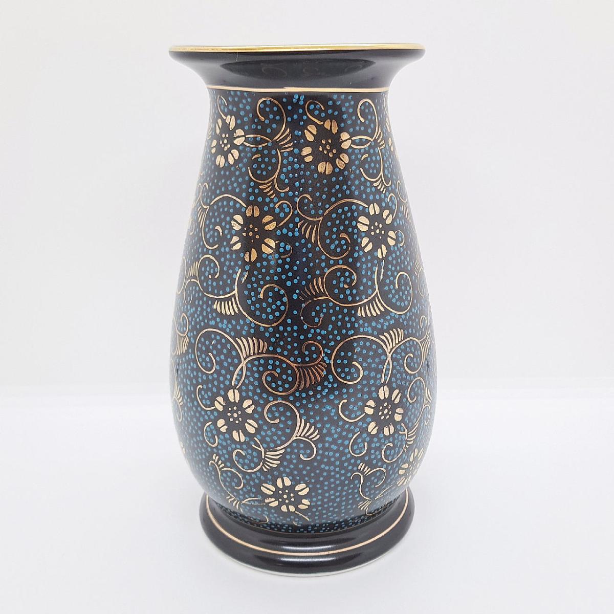 九谷焼6号花瓶／青粒鉄仙