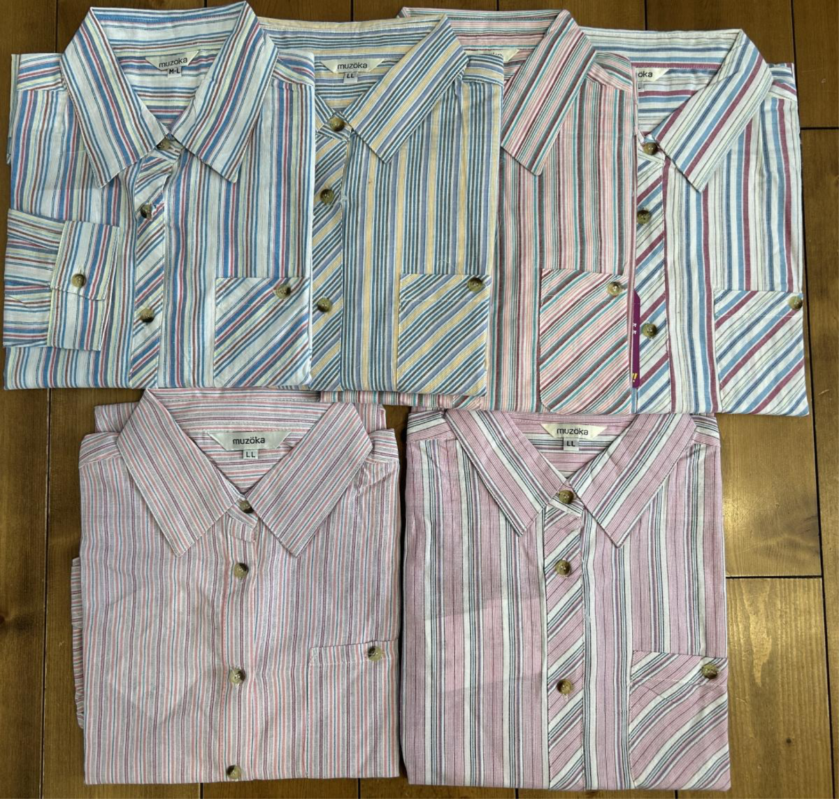 婦人ブラウスロールアップ（ストライプ）6枚　M〜Lサイズ