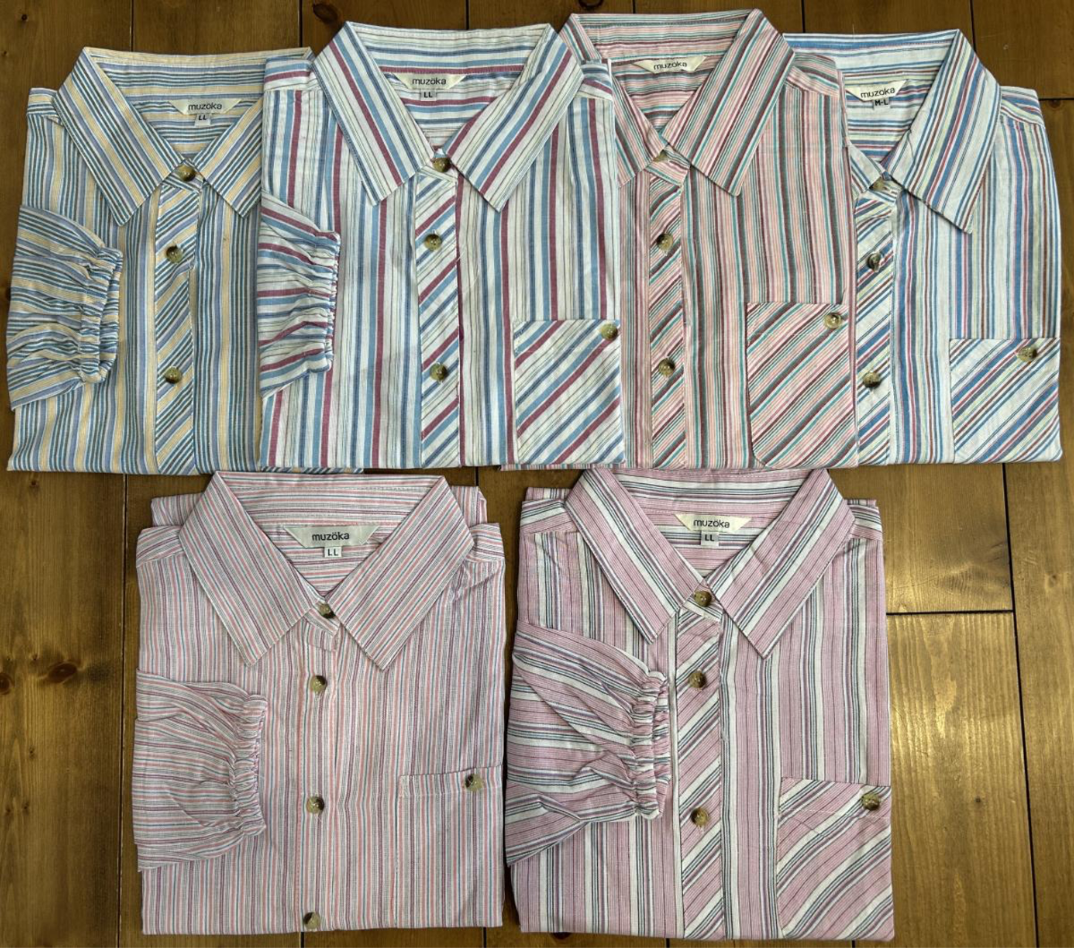 婦人ブラウス袖口ゴム（ストライプ）6枚　LLサイズ