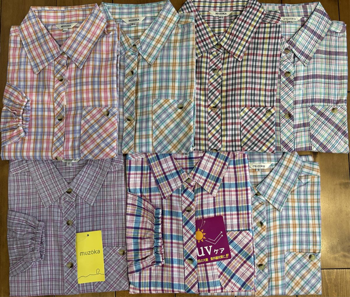 婦人ブラウス袖口ゴム（格子）6枚　M〜Lサイズ