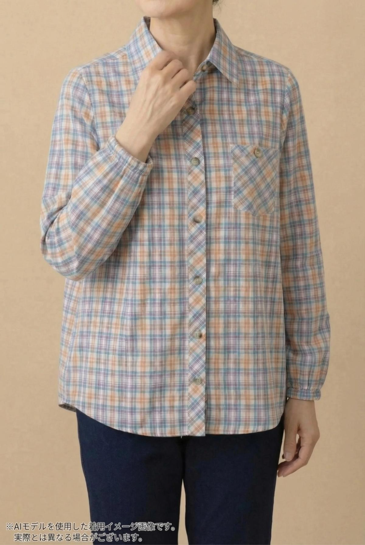 3Lサイズ婦人 ブラウス 袖口ゴム 格子 6枚 長袖ブラウス チェック柄ブラウス レディース