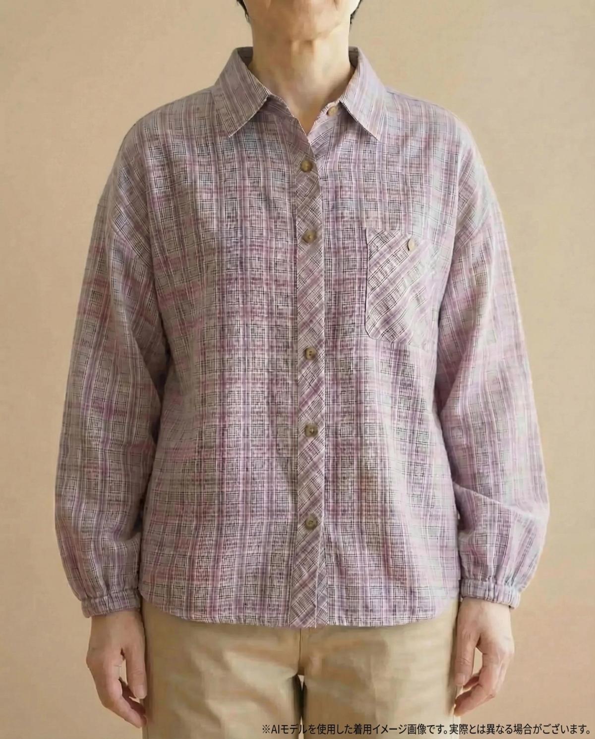 3Lサイズ婦人 ブラウス 袖口ゴム 格子 6枚 長袖ブラウス チェック柄ブラウス レディース