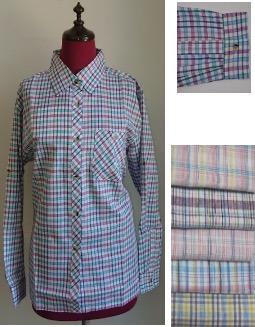 3Lサイズ婦人 ブラウス ロールアップ 格子 6枚 長袖ブラウス チェック柄 レディース