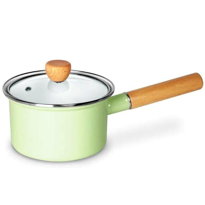 ホーロー　15cmミルクパン ミントグリーン【白緑】