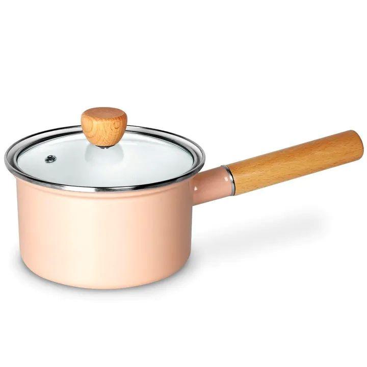 ホーロー　15cmミルクパン ピンクベージュ【東雲】