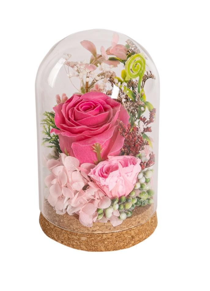 ソープフラワー　ガラスドームアレンジ　　　　　　　　　　レッド　ピンク　オレンジ　パープル　イエロー