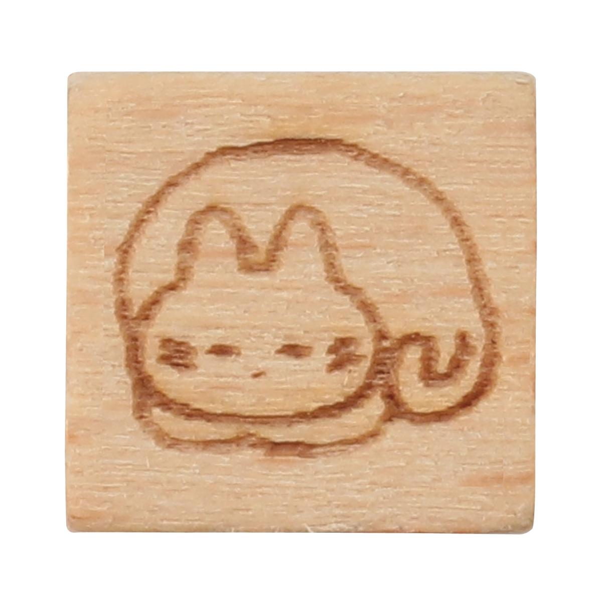 木柄スタンプ１０　しろねこ　まるまり