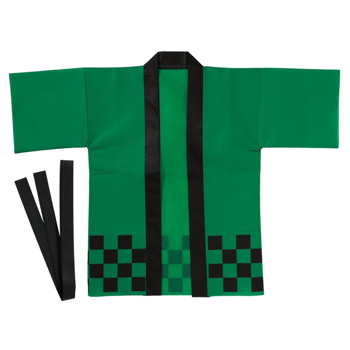 カラー不織布ハッピ　市松柄　緑　Ｊ