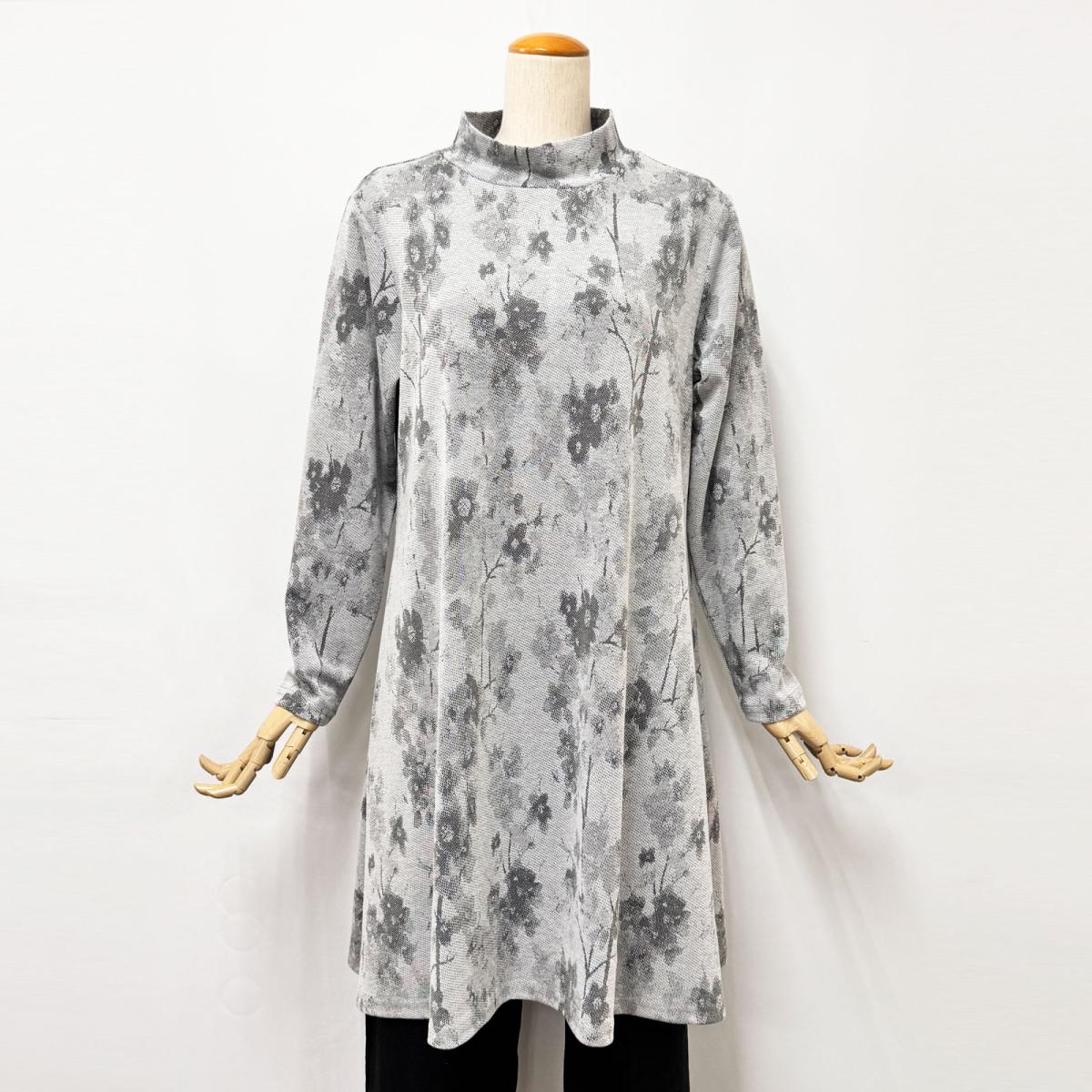 ジャガード花柄Aラインチュニック