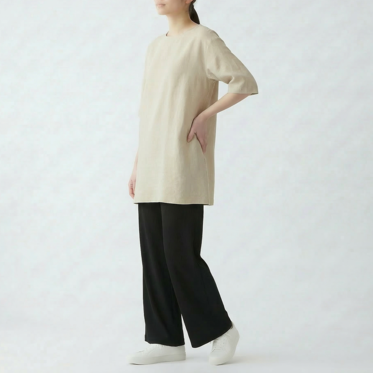 春夏新作ストレッチワイドパンツ　ヘリンボーン柄 ミセス レディースアパレル 当日出荷