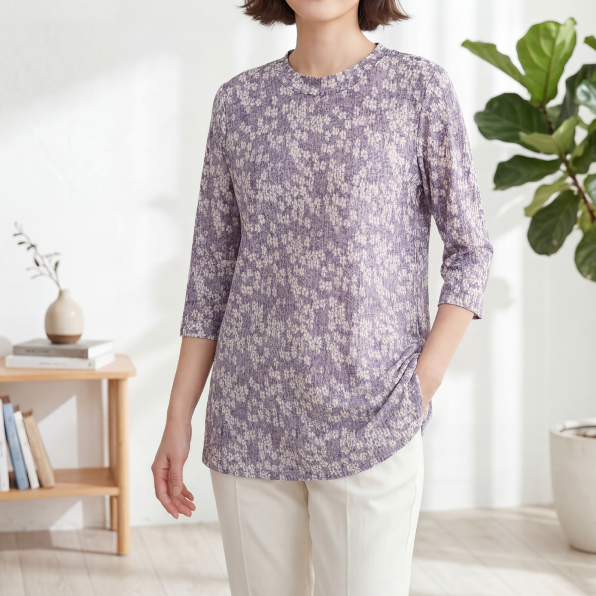 【春夏物新作】　プリントチュニック　小花　 ミセス　 レディースアパレル