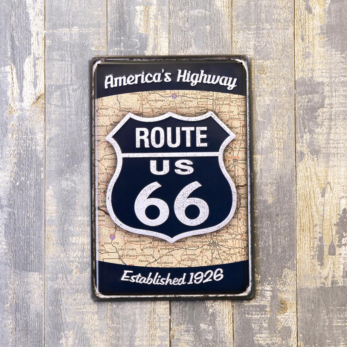 アンティークメタルエンボスプレート　S [ROUTE US66 BL]