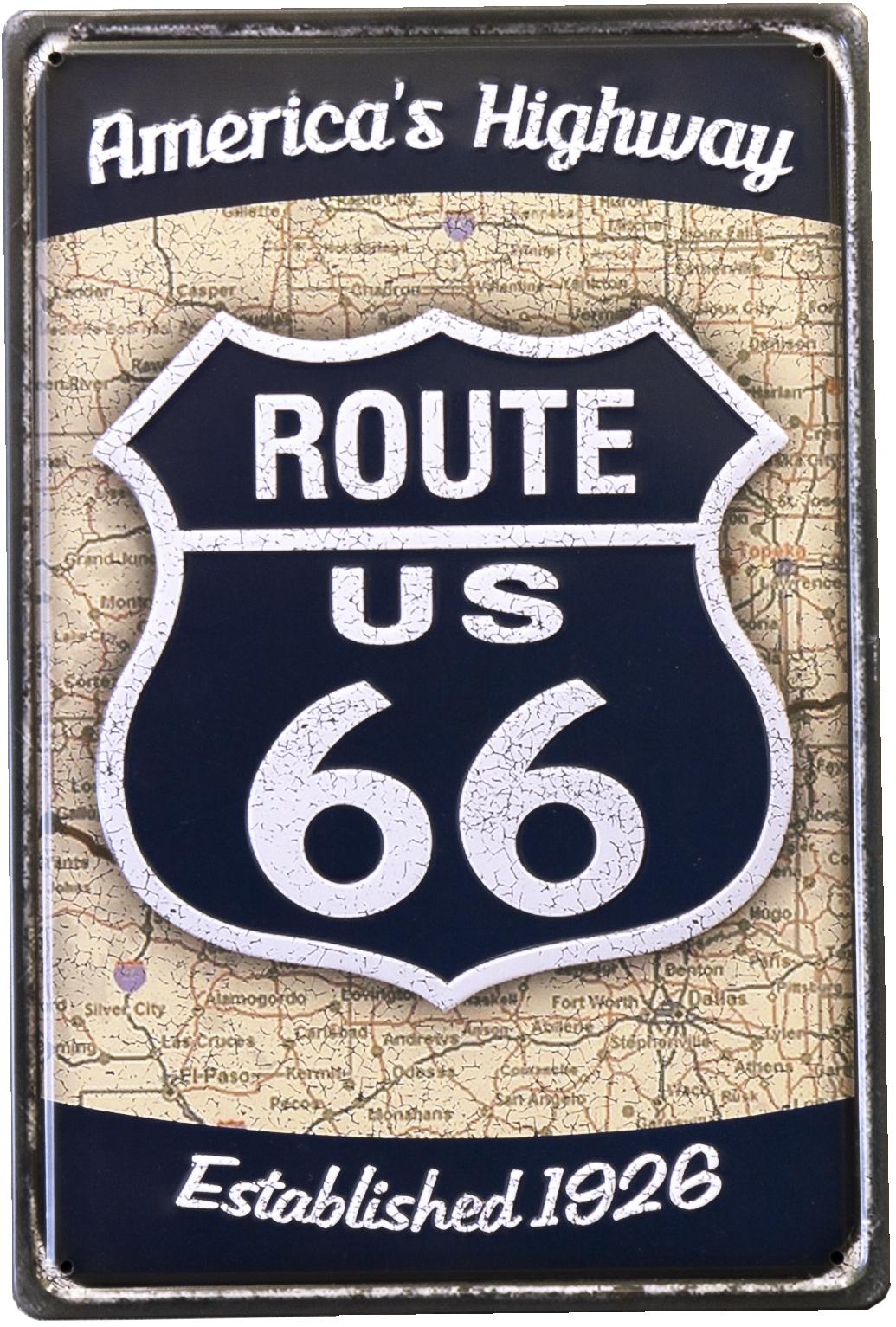 アンティークメタルエンボスプレート　S [ROUTE US66 BL]