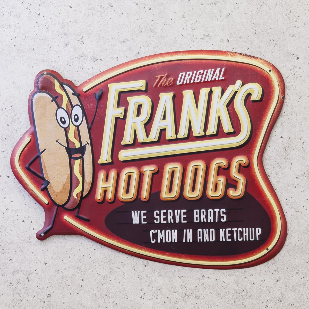 アンティークエンボスプレート  "FRANK'S HOT DOGS"