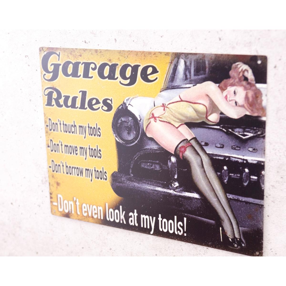 アンティークメタルプレート［Garage Rules］